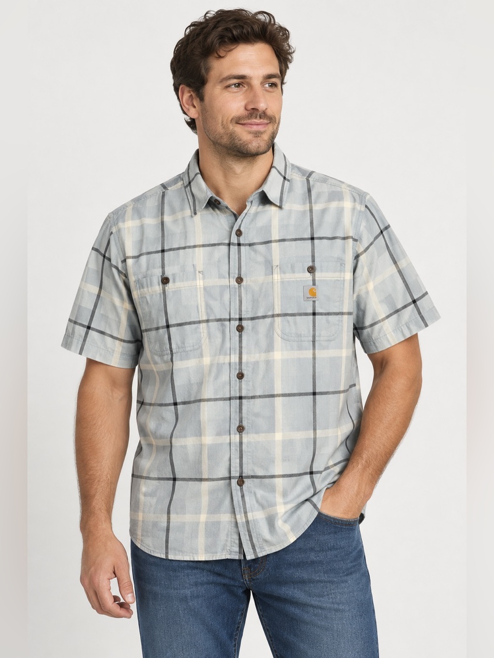 Carhartt Rugged Flex Plaid Short Sleeve Shirt Men’s Large NWT Moonstone